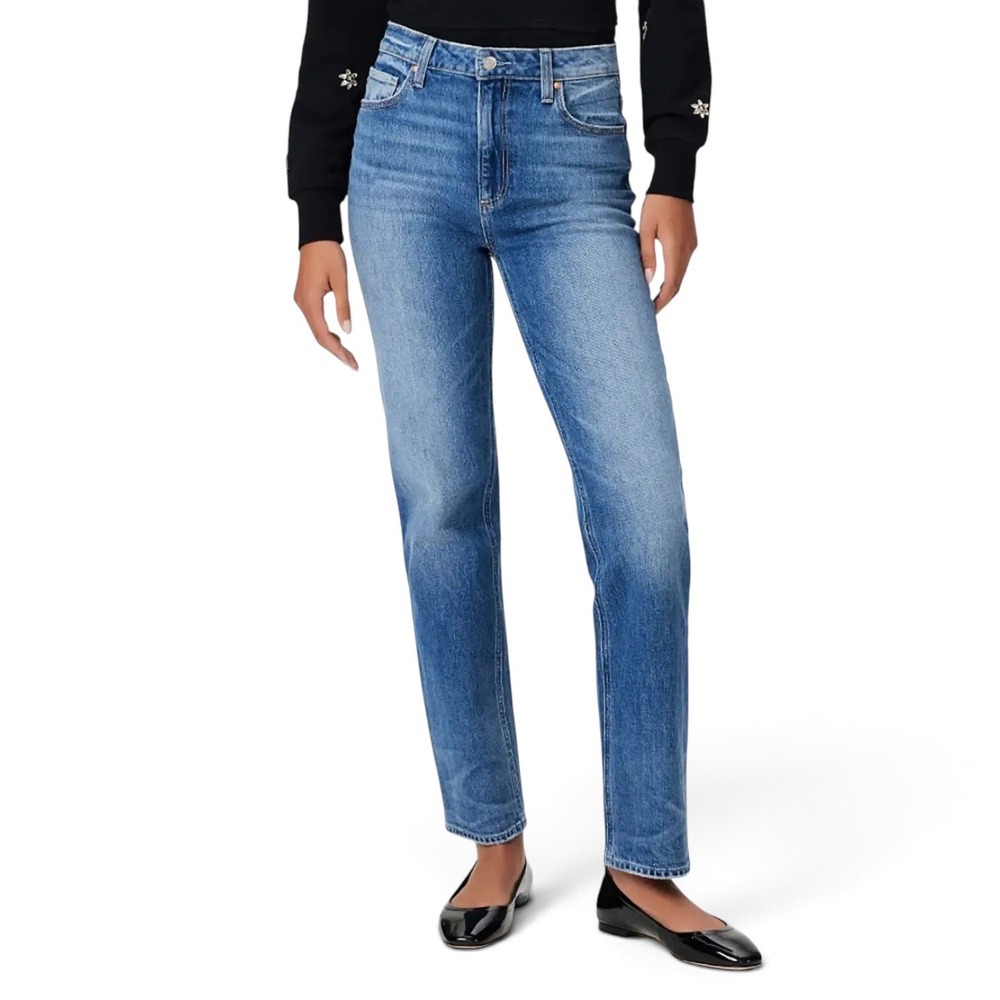 Paige Stella Jeans Women 30 Blue Stronghold High Rise Straight Stacked Hem Denim